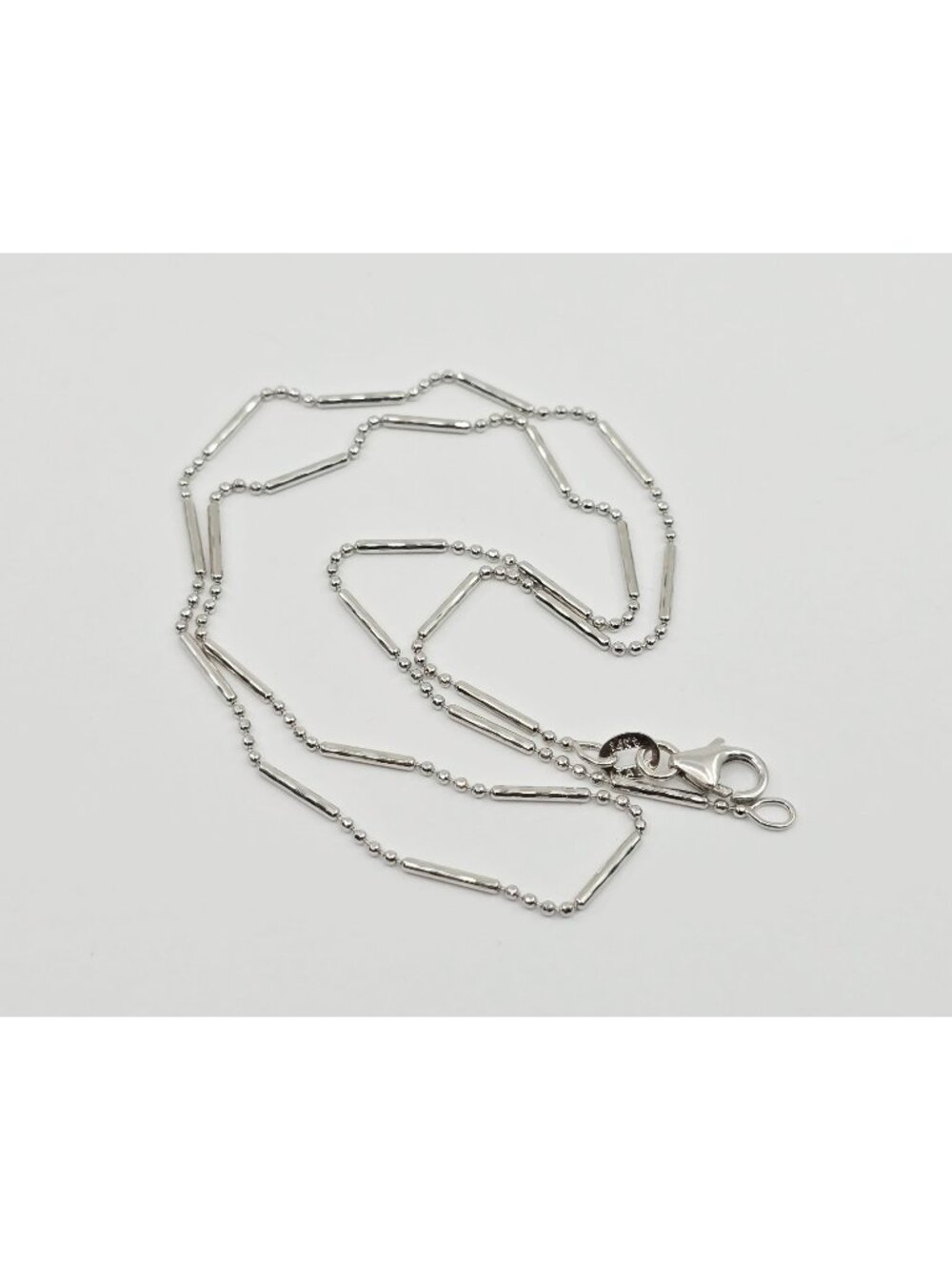Unique 14K Karat Solid White Gold Designer Bead & Bar Link Chain Necklace 16" L